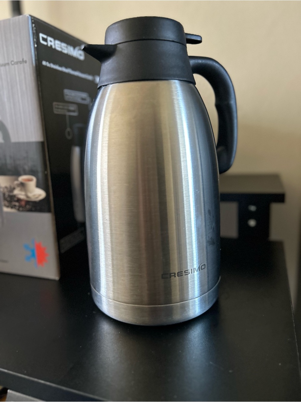 Cresimo Stainless Steel Thermal Carafe – 68oz Silver & Black Boxed